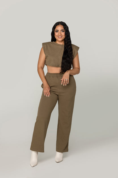 Waffle Crop Padded Top and Bottom Set