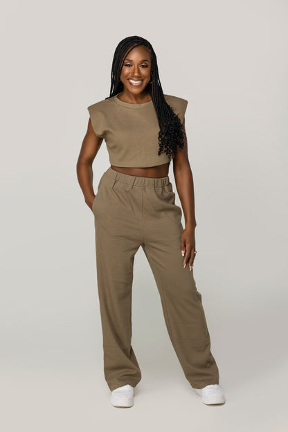 Waffle Crop Padded Top and Bottom Set